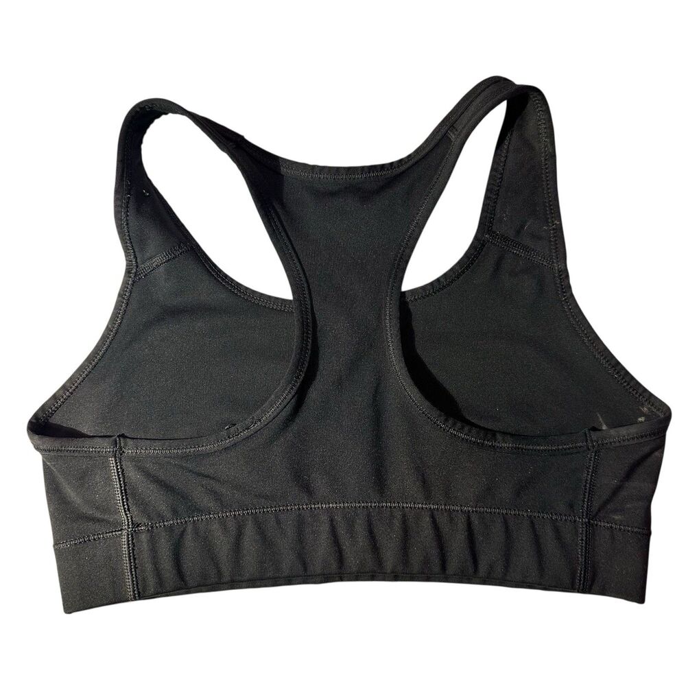 Nike Dri-FIT Racerback Sports Bra Black White Swoosh Logo Size S Gym - Picture 2 of 4